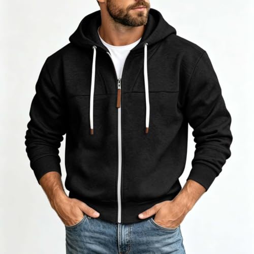 Mens Full Zip Hoodies Fashion Fleece Drawstring Hooded Sweatshirts Jackets - image 2
