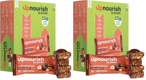 Image of Upnourish by Pluckk | 15G Plant Protein Bar | Cocoa Hazelnut | No Preservative | No Added Sugar | Gut Friendly (Pack of 12) - 300G