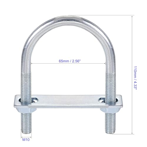 MACHSWON Round U-Bolt,1 Set Zinc Plated Alloy Steel M10 U Bolts 65mm(2.56") Inner Width 110mm Length with Nuts and Frame Plate for Automobiles Boat Trailer - Image 2