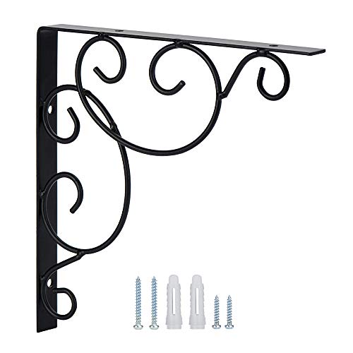 Home Master Hardware 8 X 8 Inch Decorative Floral Shelf Brackets 10 Pack Wall Mounted Shelf Support Corner Brace Joint Right Angle Bracket Black With Screws #TOP1