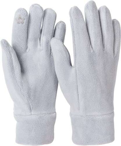 styleBREAKER Damen Touchscreen Fleece Handschuhe Einfarbig, warme Fingerhandschuhe, Winter 09010047, Farbe:Hellgrau