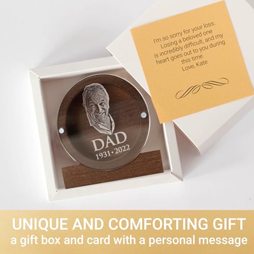 Image of Personalized Keepsake for Bereavement Gift, Lock of Hair Memorial, Sympathy Gift for Loss of Mother, Grandmother, Dad, Daughter, Son, Mom, Clear Lid (Dark Wood with Portrait Round)
