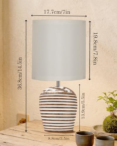 Image of Homesake Wooden Table Lamp for Bedroom | Bedside Lamp with Fabric Shade | E27 Holder with Bulb Included | Warm Light Night, Lamp for Living Room, Study Table & Home Decor (KD Off-White Drum)