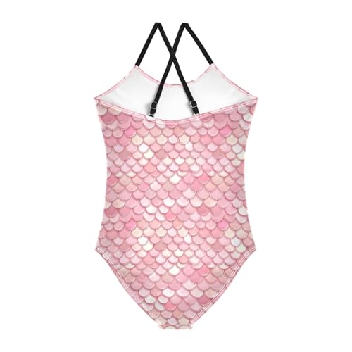 senya Girls Swimsuits One-Piece Swimwear Tie Bathing Suit Beach Summer Round Neck 7-8T Pink Scale Pattern2