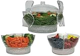 Large Clear Serving Bowl on Ice with Lid Cover and Tongs Set – Perfect for Salad Fruit Vegetable Trays Chips and Salsa Shrimp Cocktail Punch Seafood Platter – Big Plastic Party or Holiday Server