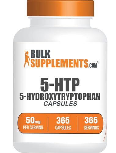 BulkSupplements.com 5-HTP Capsules - 5-Hydroxytryptophan Mood Support Supplement - Gluten Free 1 Capsule per Serving (50mg) 365 Capsules (Pack of 1)