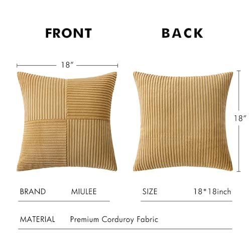 Image of MIULEE Cream Yellow Decorative Throw Pillow Covers 18x18 Inch for Couch Bed Sofa Pack of 2 Khaki Boho Farmhouse Throw Pillows Soft Cross Corduroy Patchwork Textured Cushion Cases