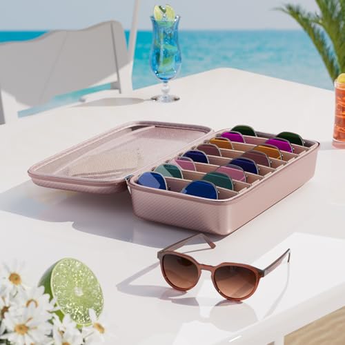 Image of Travel Sunglasses Organizer, Hard Shell Sunglass Case Adjustable Slots for Multiple Sunglass Eyeglass Case