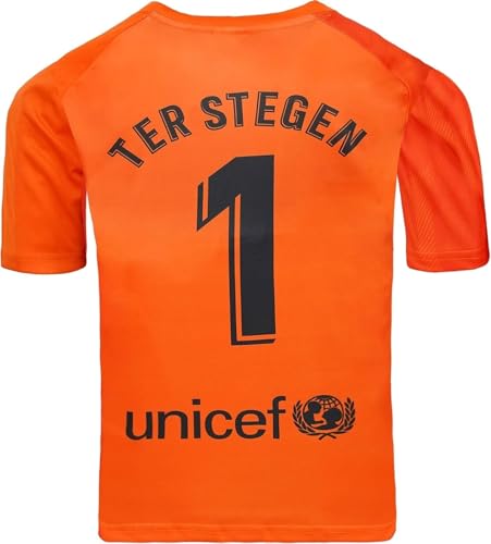NIHMEX Barcelona TER Stegen Kinder Torwart Trikot Fußball #1, Neu Saison, Shorts Socken Torwarttrikot (Orange,24)