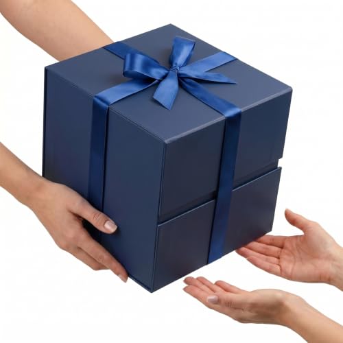 Image of Navy Blue Gift Box for Groomsmen with Magnetic Lid, 10.2 inchx10.2 inchx10.2 inch