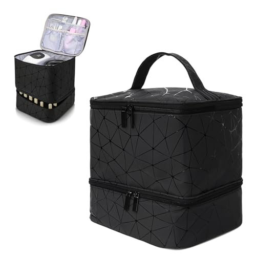Gykutix Rangement Vernis a Ongle Couche Onglerie, Double Rangement Vernis Semi Permanent pour 30 Flacons de Vernis à Ongles et Lampe à Ongles LED et De...