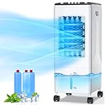 Portable Air Conditioner, 6L Water Tank with 3 Ice Packs, 3-in-1 Evaporative Cooling Humidifier & Fan, 60°Oscillation, 35dB, 60W Energy Efficient, 4 Wheels-Portable Air Cooler for Home/Office