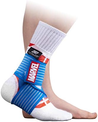DonJoy Advantage Kids Figure-8 Ankle Support Featuring Marvel Compression Brace for Ankle Injuries Stability Youth Children Running Sports Basketball Soccer Tennis - Captain America XX-Small