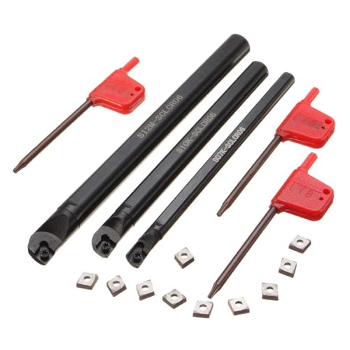 VeYocilk 13Pcs Indexable Lathe Tool Holders,3Pcs Metal Boring Bar Turning Tool Holder Set with S07K/S10K/S12M-SCLCR06 & 10pcs CCMT060204 Carbide Inserts for Cutting Threading Grooving