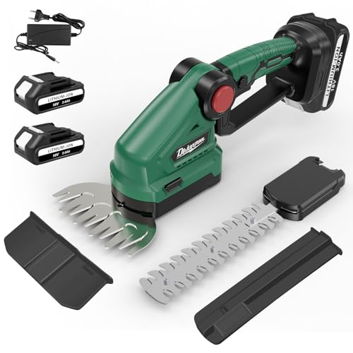 ASUNCELL Tijeras Cortacésped y Arreglasetos 2 en 1, Tijeras de Jardín con 2 * 3000mAh Batería 18V, Cortasetos a Batería Tijeras Arreglaseto, Tipos de Cuchillaspara Podar Césped, Arbustos y Setos