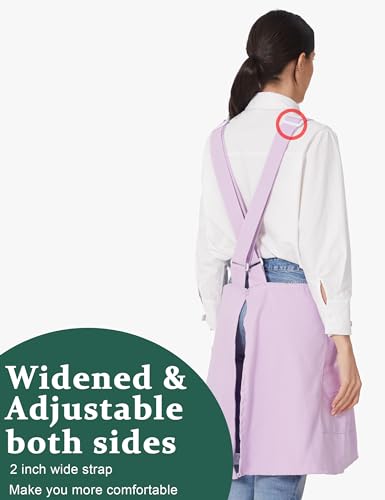 Image of Cozy Adjustable Cross Back Aprons for Women with Pockets Cotton Linen Cooking Kitchen Baking