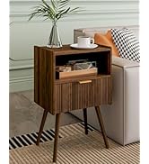 Veegle Nightstand,Modern Bedside Table with Storage Drawer and Open Wood Shelf, for Living Room, ...