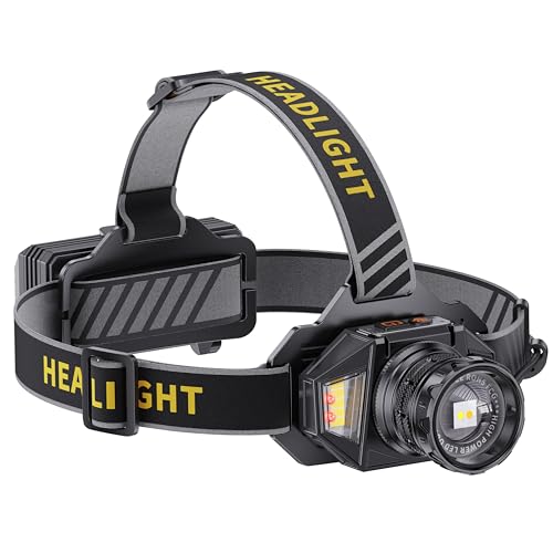 Led head torch rechargeable 100000 LM Super Bright headtorch with 12 Modes & 30 Hrs+ Runtime & Motion & Zoomable & IPX7 Waterproof Adjustable Red & Warm Light Headlight for Running Camping Fishing
