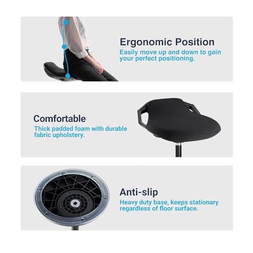 Image of Desky Sit Stand Pro Active Stool - Ergonomic Height Adjustable Wobble Chair with Weighted Base, 360 Motion Seat for Standing Desks - Supports Up to 275 lbs