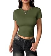 ALGALAROUND Dames T-shirt met korte mouwen en V-hals Basic Sexy Y2K bovenstuk Top Korte mouw Shirts voor Dames 2025 Zomer Outfit, wit, M