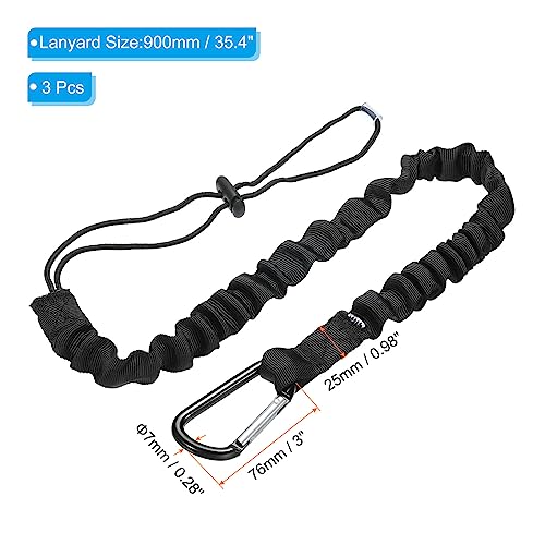 Image of PATIKIL Tool Lanyard with D Hook, 3 Pack 35 Inch Safety Tool Leash 1 Inch Width for Fall Protection, Black