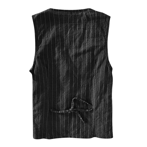 Casual Vest for Men Linen Button Down Regular Fit Striped Sleeveless Shirt Business Summer Lightweight Suit Waistcoat3
