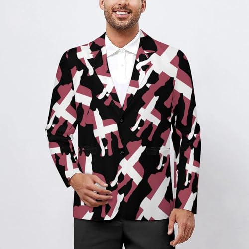 Pitbull Denmark Flag Men's Slim Suit Long-Sleeve Prom Tuxedo Classic Two Button Business Jacket2