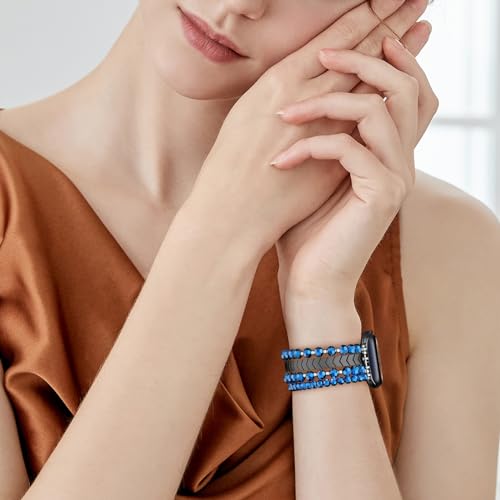 Image of MOFREE Beaded Bracelet Compatible for Apple Watch Band 38mm 40mm 41mm 42mm 44mm 45mm Women,Fashion Handmade Elastic Stretch Strap for iWatch Series SE 8 7 6 5 4 3 2 1