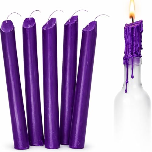 Funny Guy Mugs Drip Candles – 6 Pack Purple Dripping Wax Candles, 6.5” Unscented Tapers for Bottle Drip Décor & Statement Centerpiece