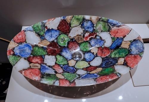 Fregadero de ágata multicolor I Lavabo de ágata multicolor I Lavabo de ágata, lavabo de ágata para lavar a mano, fregadero de encimera de ágata multicolor, 16 x 13 pulgadas