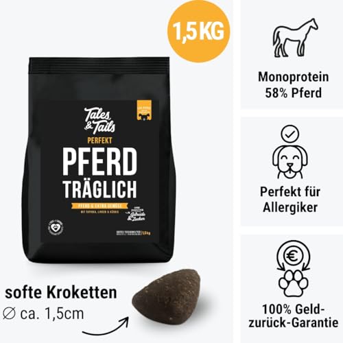 Tales & Tails Halbfeuchtes Trockenfutter für Hunde | Getreidefrei | Eine Tierische Proteinquelle | Hohe Akzeptanz & Verträglichkeit (1.5 kg (1er Pack), Pferd)
