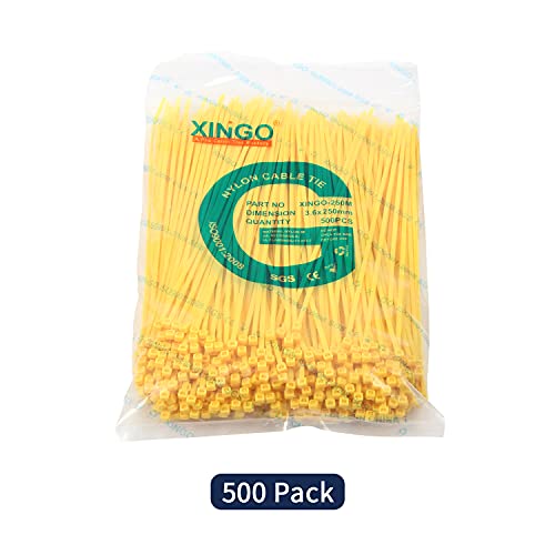 XINGO Yellow Cable Ties Pack of 500, 250mm x 3.6mm,Premium Nylon Durable Zip Ties - Image 2