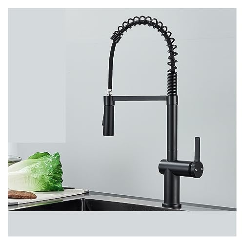 Grifo extraíble negro con boquilla de doble función y mezclador de latón para cocina 2