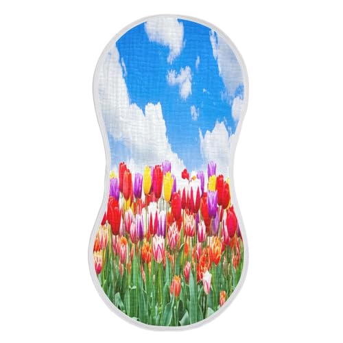 J JOYSAY Tulips Sunny Blue Baby Burp Cloths for Boys Girls Large 22''x11'' Cotton 4 Layer Spit Up Rags for Boy Drool one sizex1