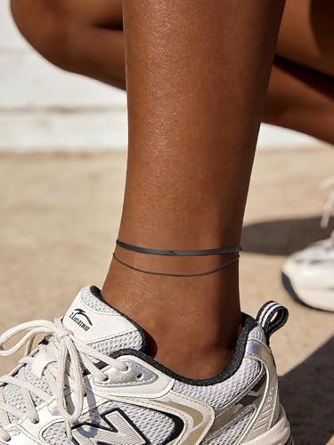 Image of FOCALOOK 14K Gold Plated Anklets for Women Waterproof Plus Size Ankle Bracelet 8.5-10.5 Inch Adjustable Mariner /Figaro /Flat Snake /Cuban Link Chain Anklet Jewelry for Summer Beach Holiday