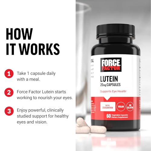 Image of Force Factor Lutein and Zeaxanthin Supplements, Eye Vitamins with Lutein 20mg, Eye Health Supplements for Adults, Ingredients Backed by Science, Vegan, Gelatin Free, 60 Vegetable Capsules