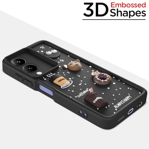 Image of Pikkme Back Cover for Vivo Y17s / Vivo Y28 | 3D Bear Silicone Cute & Fun Coffee Cartoon | Full Body Protection Bumper Case (Black)