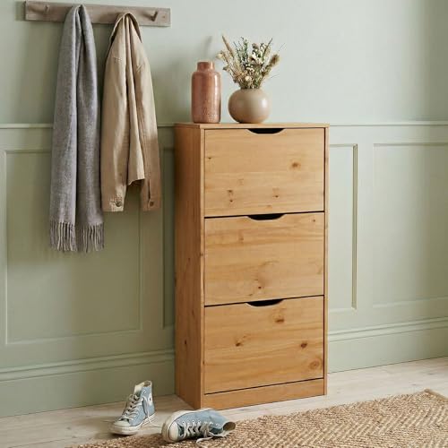 IDIMEX Meuble à Chaussures Basil Armoire avec 3 abattants Rangement pour 18 Paires, en pin Massif...