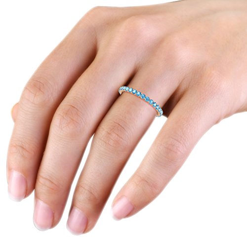 Blue Topaz 3/4 Ctw Common Prong Womens Eternity Wedding Anniversary Stackable Band 14K White Gold.size 9.0 #TOP4