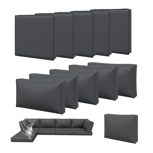 Aoxun 11pcs Patio Cushion Covers Replacement Waterproof Outdoor Furniture Cushion Covers with Zipper and Non-Slip Bottom Patio Sofa Couch 3 Sizes for Patio Sectional Covers Only (Grey)