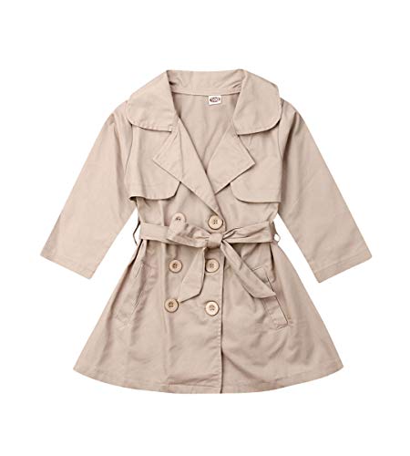 Babeleven Toddler Baby Girl Lightweight Trench Coat Outfit Long Sleeve Double Breasted Quilted Button Down Kids Autumn Dress Coats Jacket (A-Khai/Long Sleeve, 5-6Y)