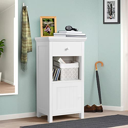 Tangkula Bathroom Floor Cabinet, Freestanding Wooden Cabinet With 1 Drawer & 1 Cabinet & 1 Open Shelf, Storage Cabinet For Bathroom Living Room Home Office, White #TOP1