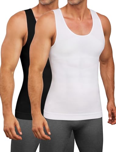 MISS MOLY 2 Pack Gynomastica Compression Shirts for Men Tummy Control U Neck Sleeveless Slimming Vest Tank Top Shapewear
