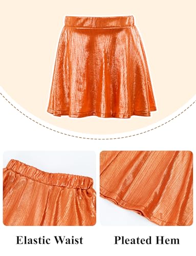 Image of Happy Cherry Kid Girl Shiny Skirt and Top Set 2 Piece Texture Ribbed Metallic Disco Rave Cheer Outfit 4-12T