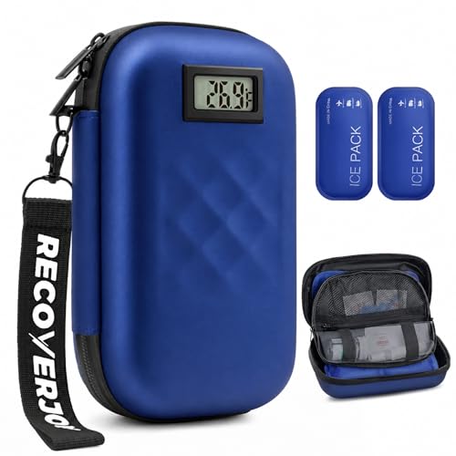 Image of TSA Approved Insulin Cooler Travel Case Diabetic Medication Bag With Thermometer Temperature Display Medication Diabetic Cooler Travel Medicine Organizer Bag & 2 Ice Pack-Dark Blue
