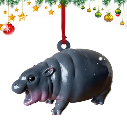 Krujecnt Adorno navideño de hipopótamo | Divertida figura de hipopótamo – Colgante de resina para dormitorio, espejos, ventana, sala de estar, puertas de casa