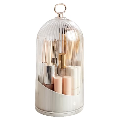 WILAOIYOOU Rotate Toothbrush Holder with Cover Transparent PC Cosmetic Makeup Organizer Countertop Vanity Storage Caddy Dustproof Enclosed Box for Toothbrush Toothpaste & Toiletries
