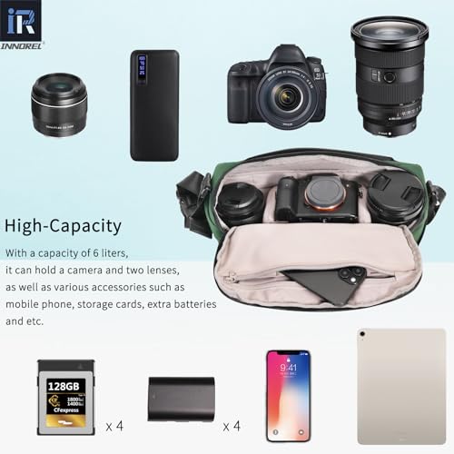 Image of INNOREL Camera Sling Bag,DSLR /SLR /Mirrorless Travel Waterproof Camera Bags Case Crossbody for Photographers with Tripod Holder and Removable Modular Inserts,6 Liters,Black