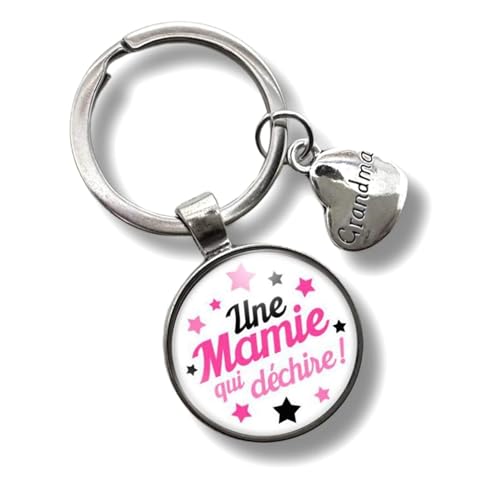 cadeau mamie - porte clés mamie « Une mamie qui déchire » - cabochon en verre et breloque coeur - cadeau fête des mamies - fête des grand-mères - fait...