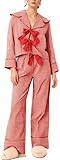 Yiulangde Sexy Flannel Plaid Christmas Pajamas for Women Set Bow Tie Long Sleeve Babydoll Top Matching Pjs Pants Gingham Pajama Sets